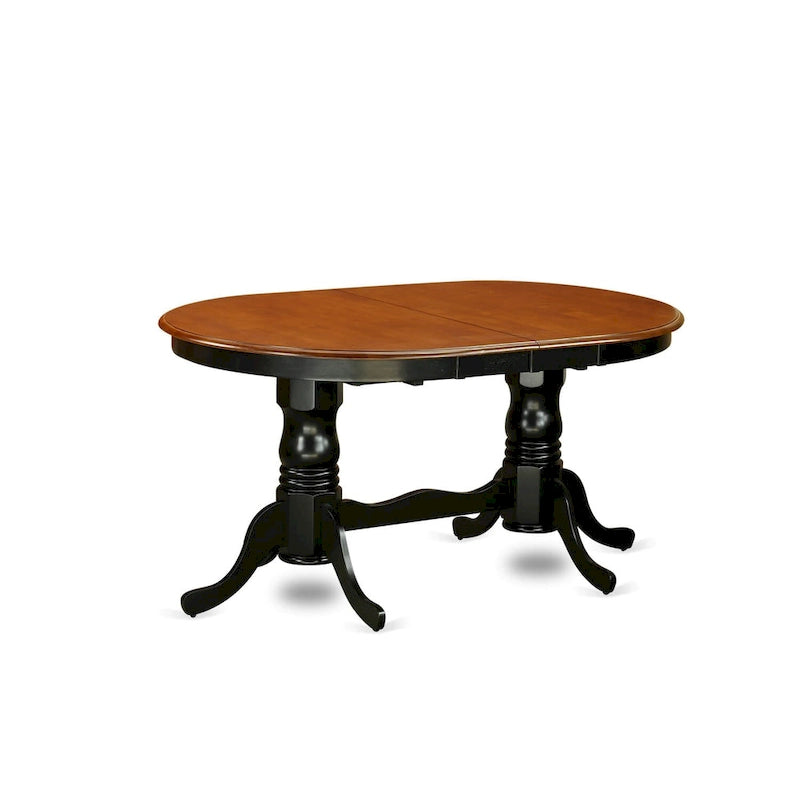 Table de cuisine Plainville – Un plateau de table ovale et un double piédestal, (Options de finition)