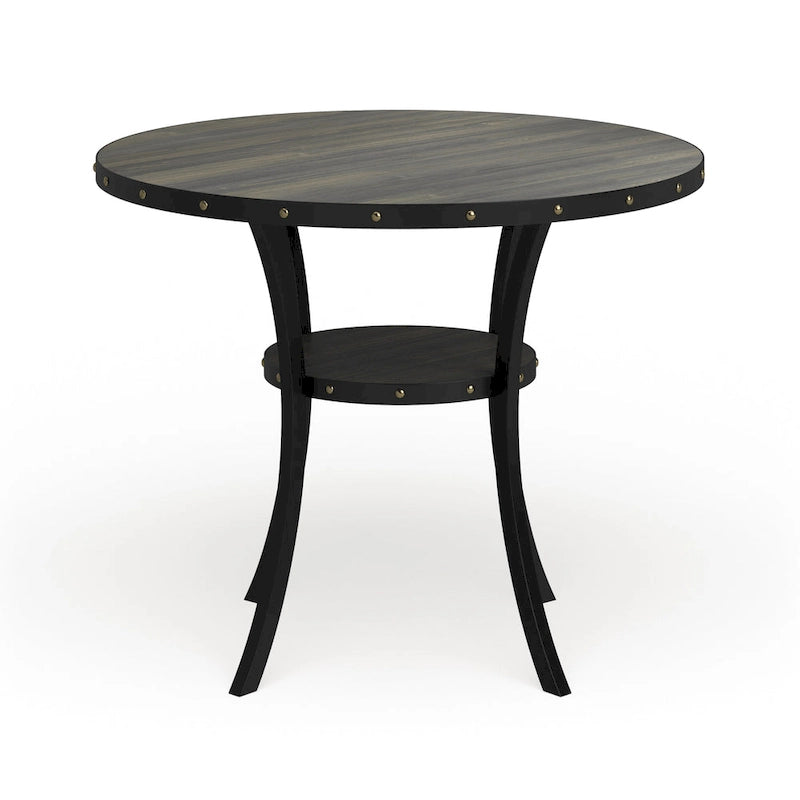 Table de salle à manger à hauteur de comptoir Biony Dining Espresso en bois avec clous décoratifs - Marron