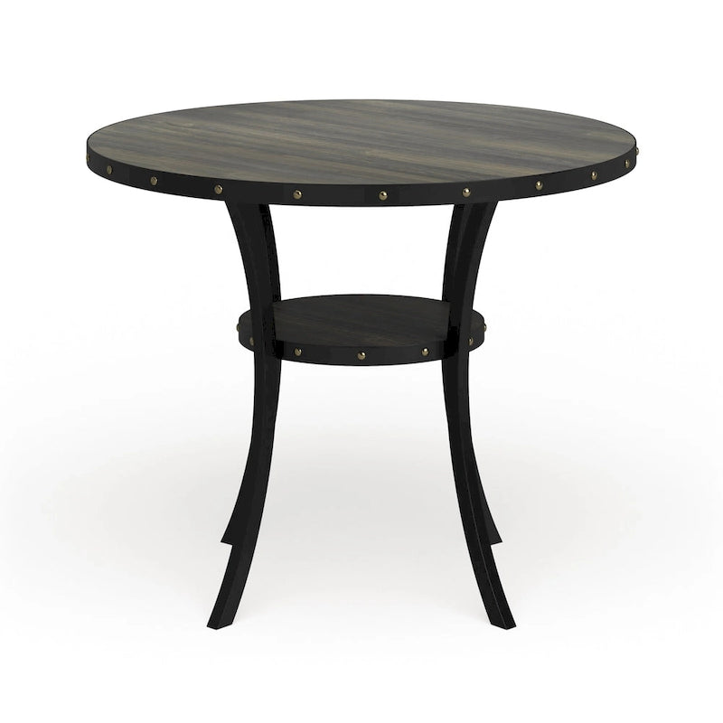 Table de salle à manger à hauteur de comptoir Biony Dining Espresso en bois avec clous décoratifs - Marron