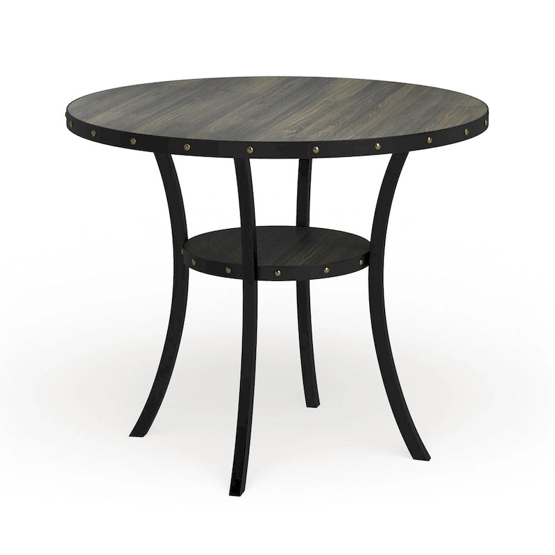 Table de salle à manger à hauteur de comptoir Biony Dining Espresso en bois avec clous décoratifs - Marron