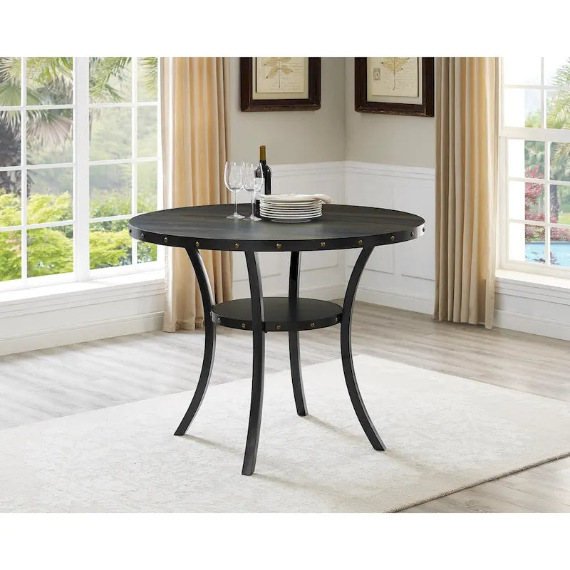 Table de salle à manger à hauteur de comptoir Biony Dining Espresso en bois avec clous décoratifs - Marron