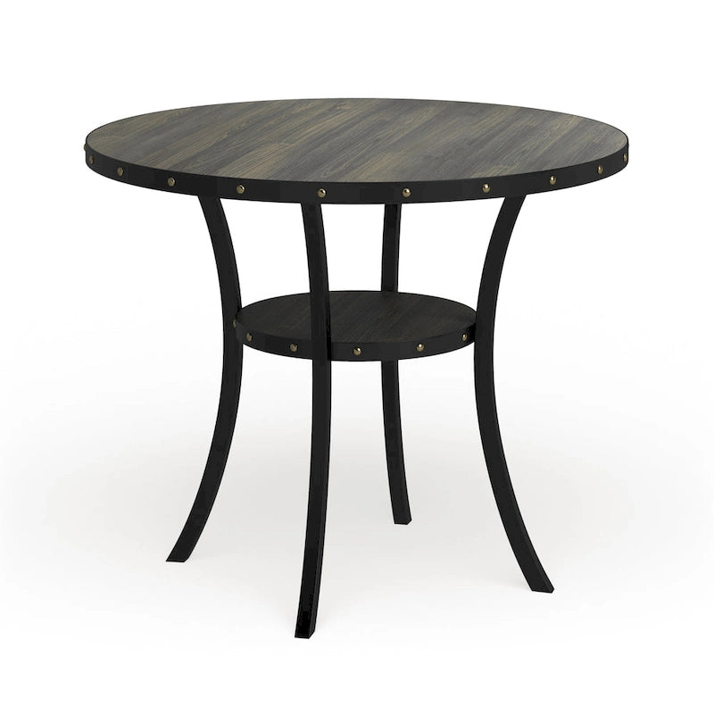 Table de salle à manger à hauteur de comptoir Biony Dining Espresso en bois avec clous décoratifs - Marron