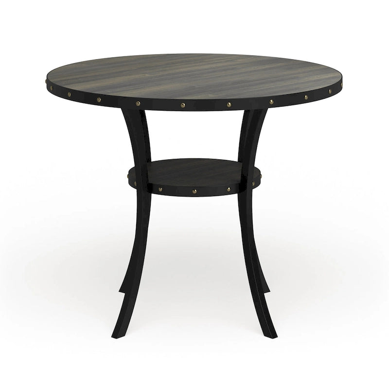 Table de salle à manger à hauteur de comptoir Biony Dining Espresso en bois avec clous décoratifs - Marron