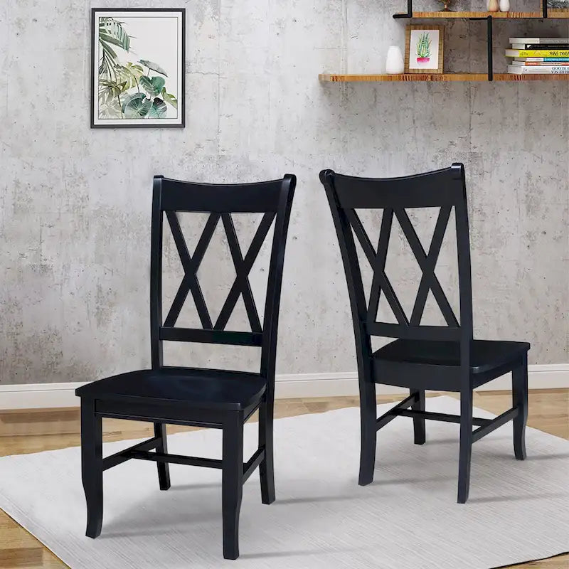 Chaises en bois massif avec dossier en croix (Double X) - Lot de deux