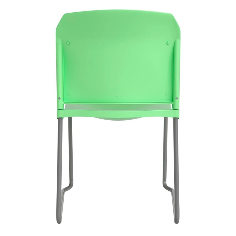 Chaise empilable ergonomique à dossier plein avec piétement luge thermolaqué, capacité de 399 kg