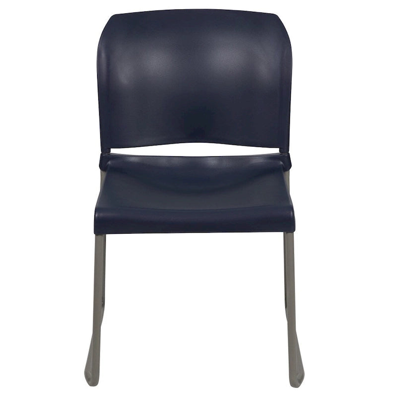 Chaise empilable ergonomique à dossier plein avec piétement luge thermolaqué, capacité de 399 kg