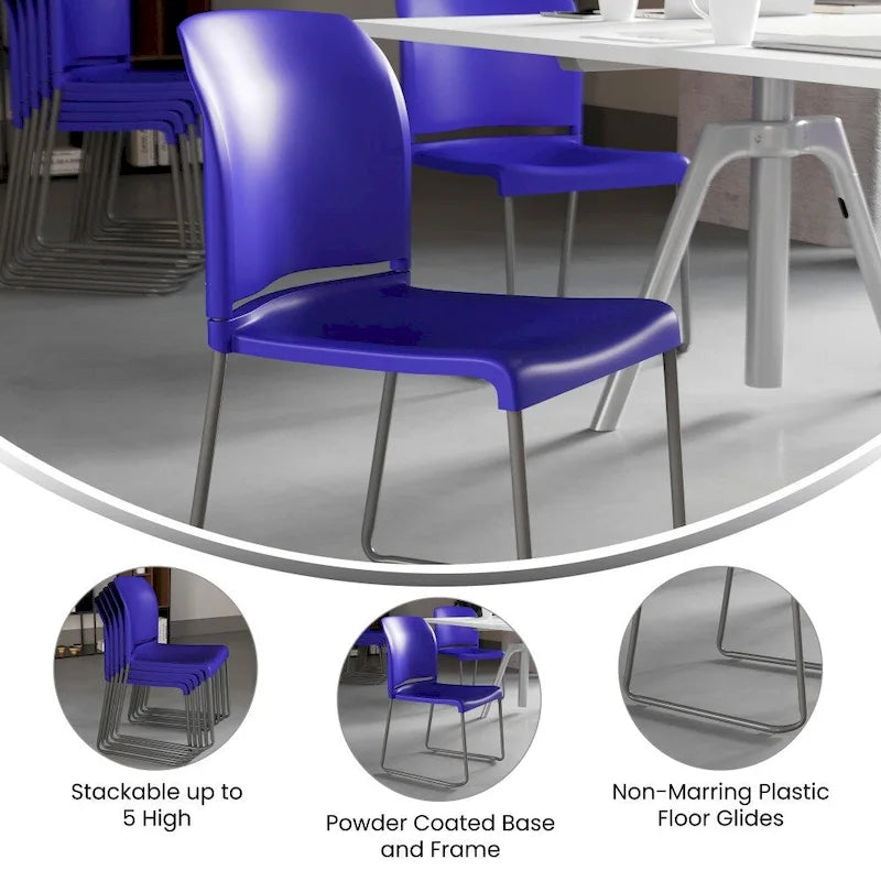 Chaise empilable ergonomique à dossier plein avec piétement luge thermolaqué, capacité de 399 kg