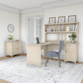 Bureau d'angle Salinas 60W avec huche et classeur latéral en blanc