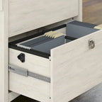 Bureau d'angle Salinas 60W avec huche et classeur latéral en blanc
