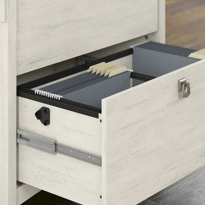 Bureau d'angle Salinas 60W avec huche et classeur latéral en blanc