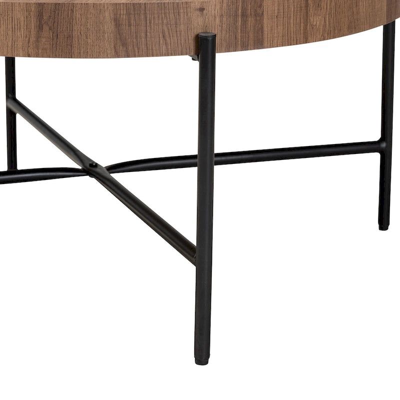 Table basse Umar moderne en bois noyer et métal noir