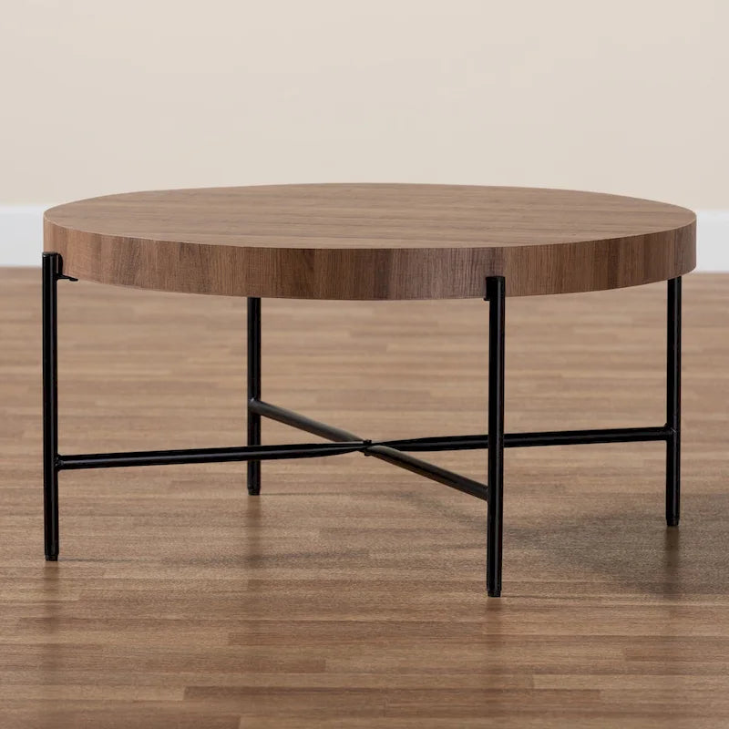 Table basse Umar moderne en bois noyer et métal noir