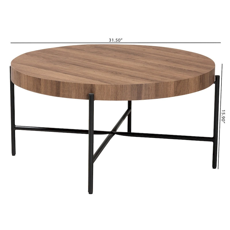 Table basse Umar moderne en bois noyer et métal noir