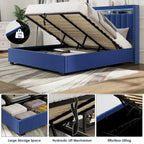 Lit Queen Size avec tête de lit de rangement relevable à vérin à gaz en velours et lumières LED