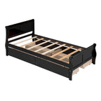 Lit plateforme double en bois avec 4 tiroirs et tête de lit épurée