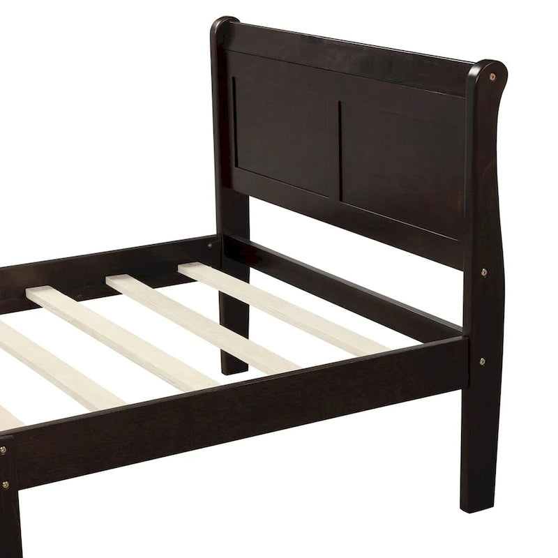Lit plateforme en bois - Lit jumeau - Sommier tapissier - Lit traîneau avec tête de lit/pied de lit/support à lattes en bois