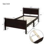 Lit plateforme en bois - Lit jumeau - Sommier tapissier - Lit traîneau avec tête de lit/pied de lit/support à lattes en bois
