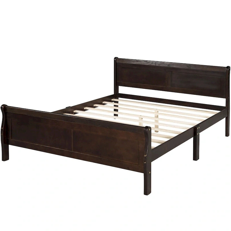 Lit plateforme en bois - Lit jumeau - Sommier tapissier - Lit traîneau avec tête de lit/pied de lit/support à lattes en bois