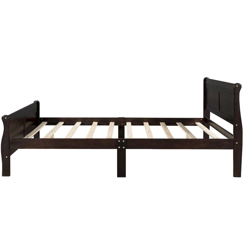 Lit plateforme en bois - Lit jumeau - Sommier tapissier - Lit traîneau avec tête de lit/pied de lit/support à lattes en bois