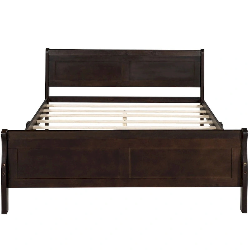Lit plateforme en bois - Lit jumeau - Sommier tapissier - Lit traîneau avec tête de lit/pied de lit/support à lattes en bois