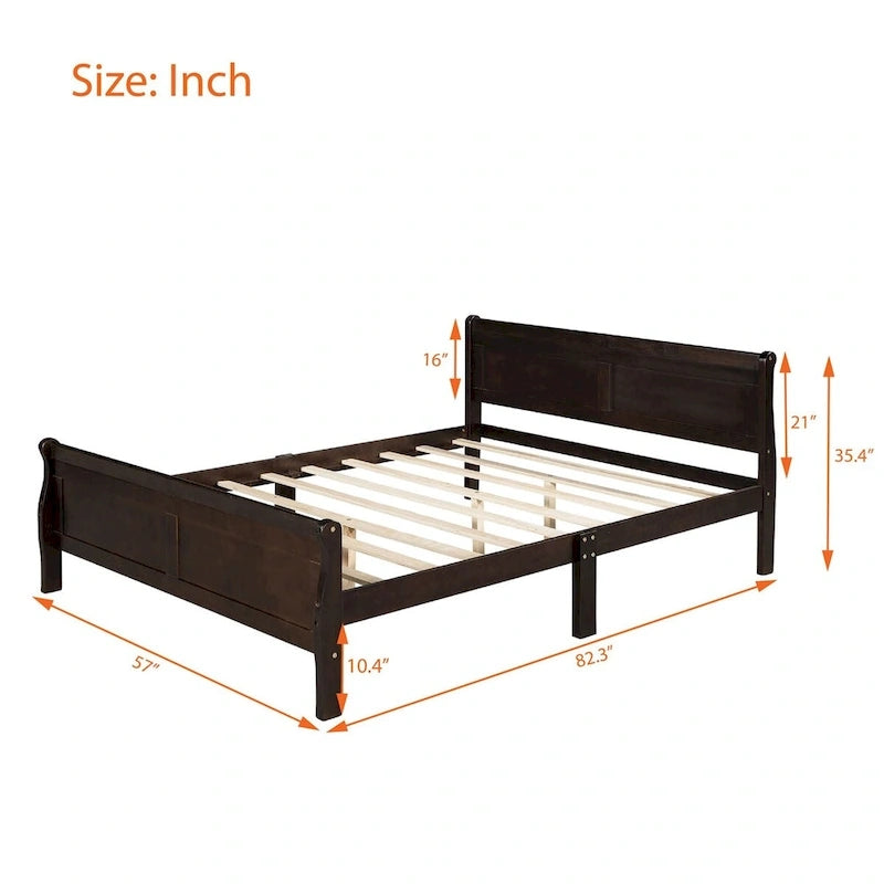 Lit plateforme en bois - Lit jumeau - Sommier tapissier - Lit traîneau avec tête de lit/pied de lit/support à lattes en bois