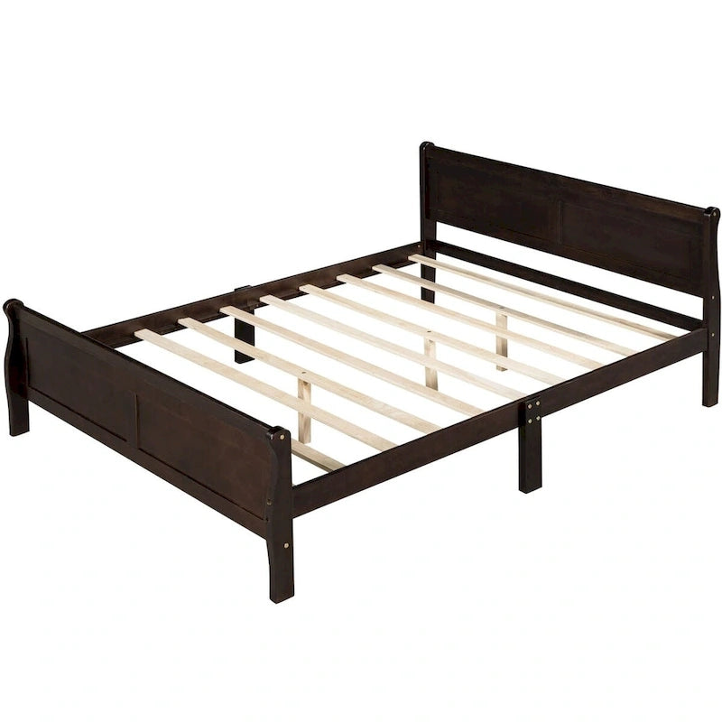 Lit plateforme en bois - Lit jumeau - Sommier tapissier - Lit traîneau avec tête de lit/pied de lit/support à lattes en bois