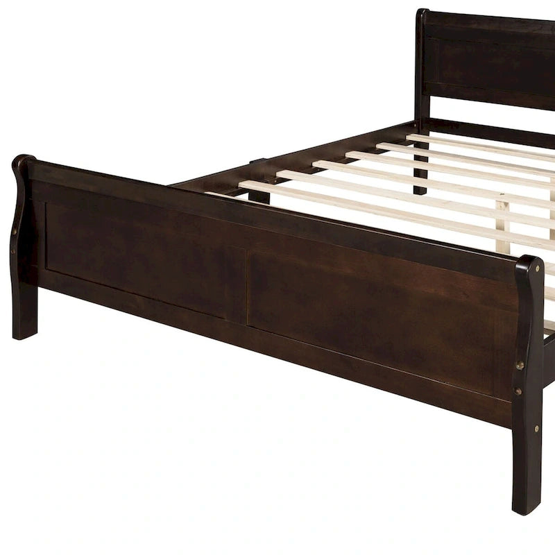 Lit plateforme en bois - Lit jumeau - Sommier tapissier - Lit traîneau avec tête de lit/pied de lit/support à lattes en bois
