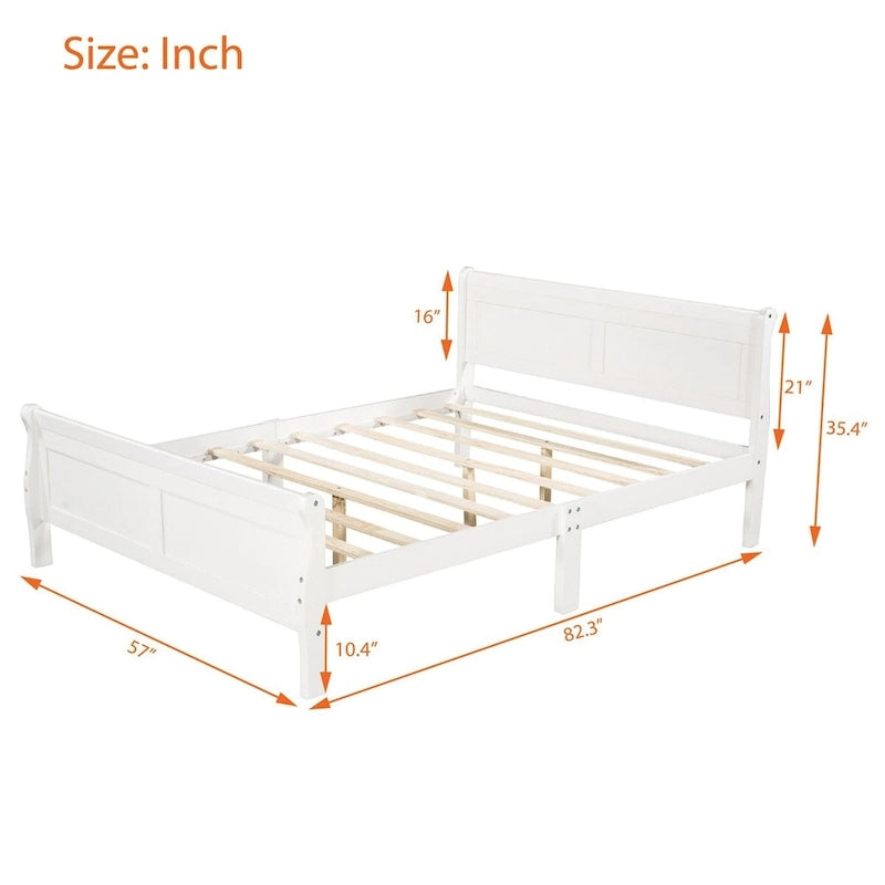 Lit plateforme en bois - Lit jumeau - Sommier tapissier - Lit traîneau avec tête de lit/pied de lit/support à lattes en bois