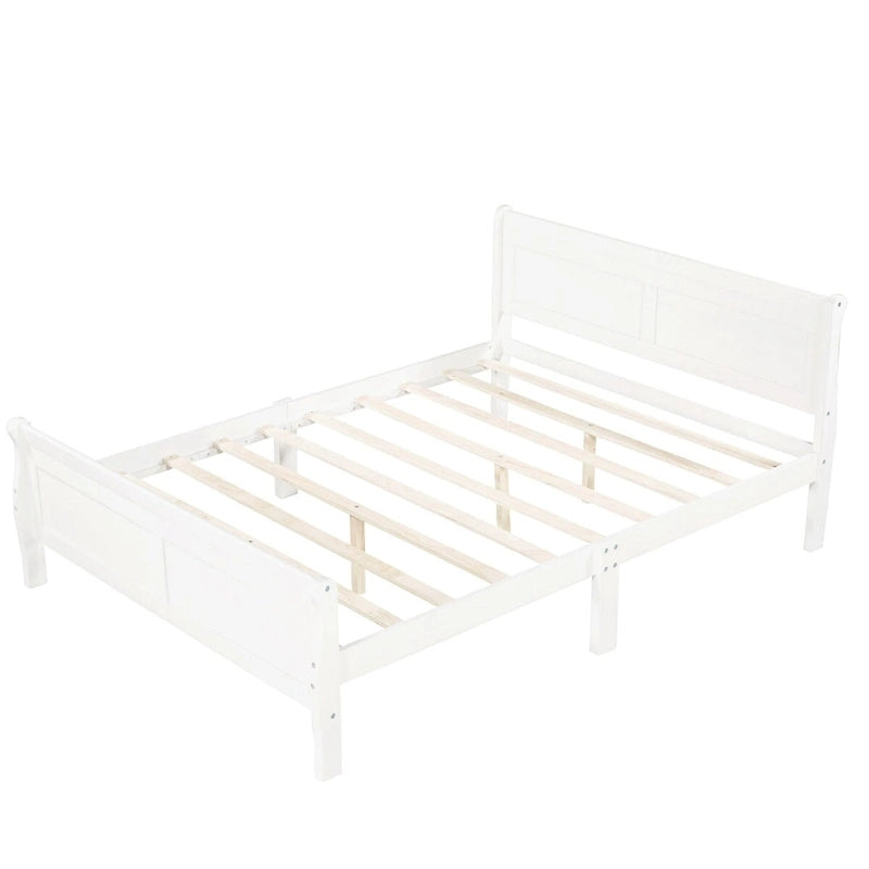 Lit plateforme en bois - Lit jumeau - Sommier tapissier - Lit traîneau avec tête de lit/pied de lit/support à lattes en bois