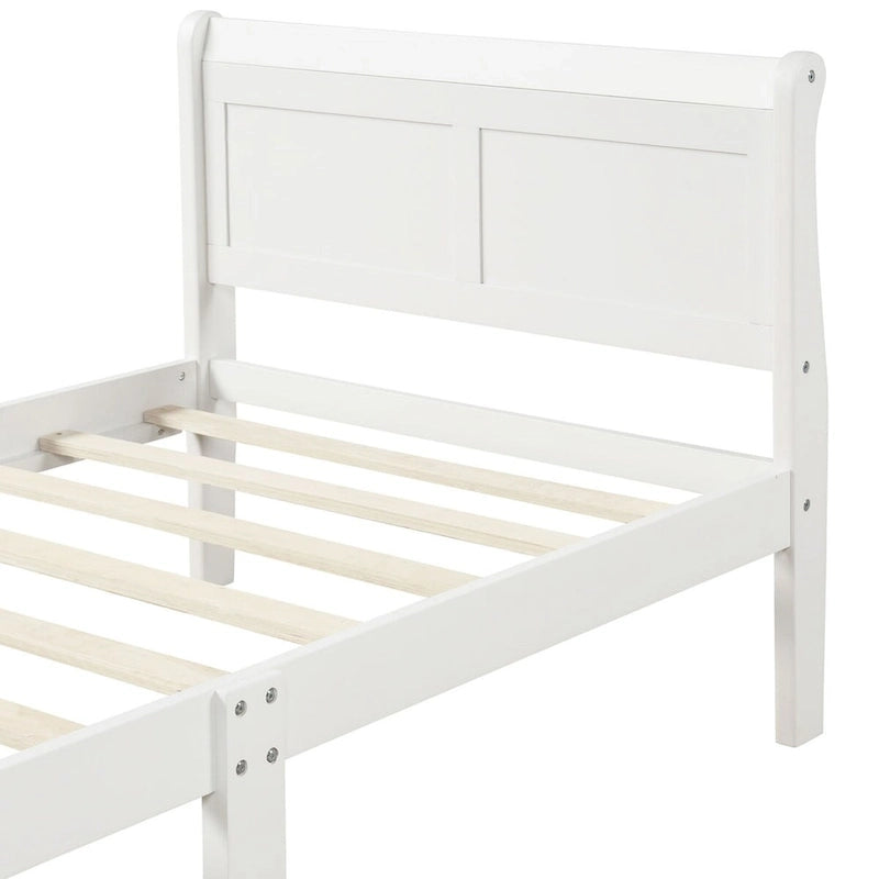 Lit plateforme en bois - Lit jumeau - Sommier tapissier - Lit traîneau avec tête de lit/pied de lit/support à lattes en bois