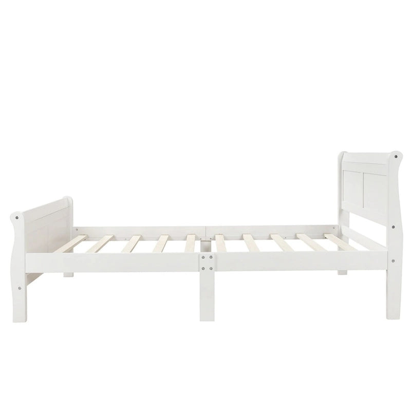 Lit plateforme en bois - Lit jumeau - Sommier tapissier - Lit traîneau avec tête de lit/pied de lit/support à lattes en bois