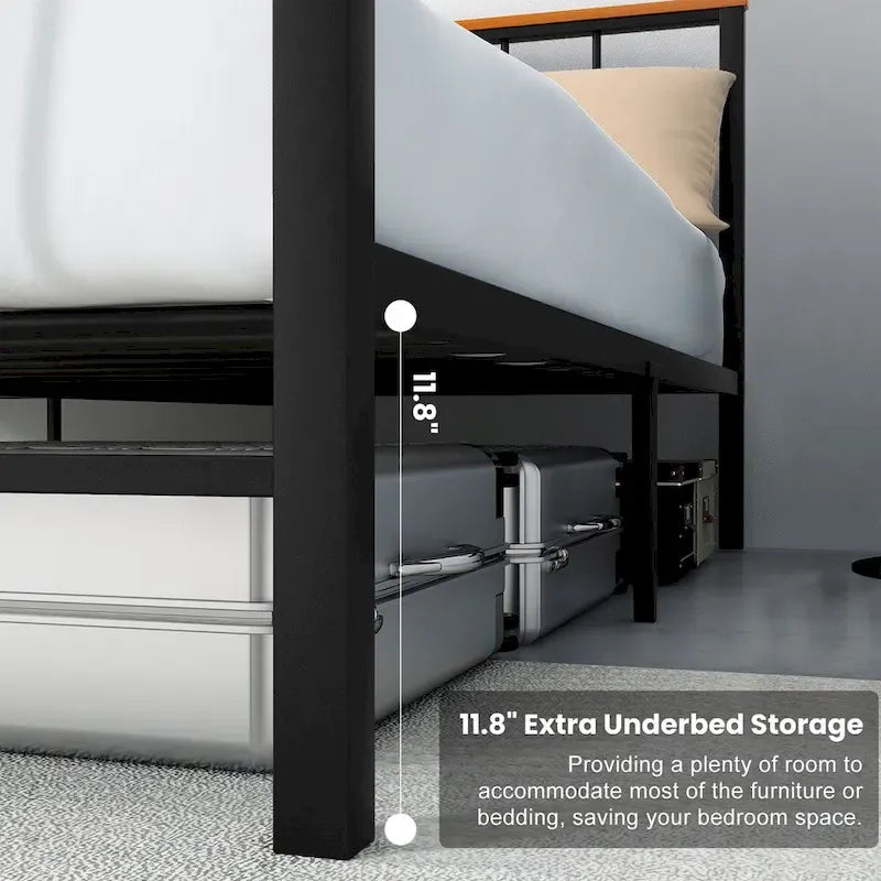Mieres Structure de lit plateforme industrielle en métal avec tête et pied de lit