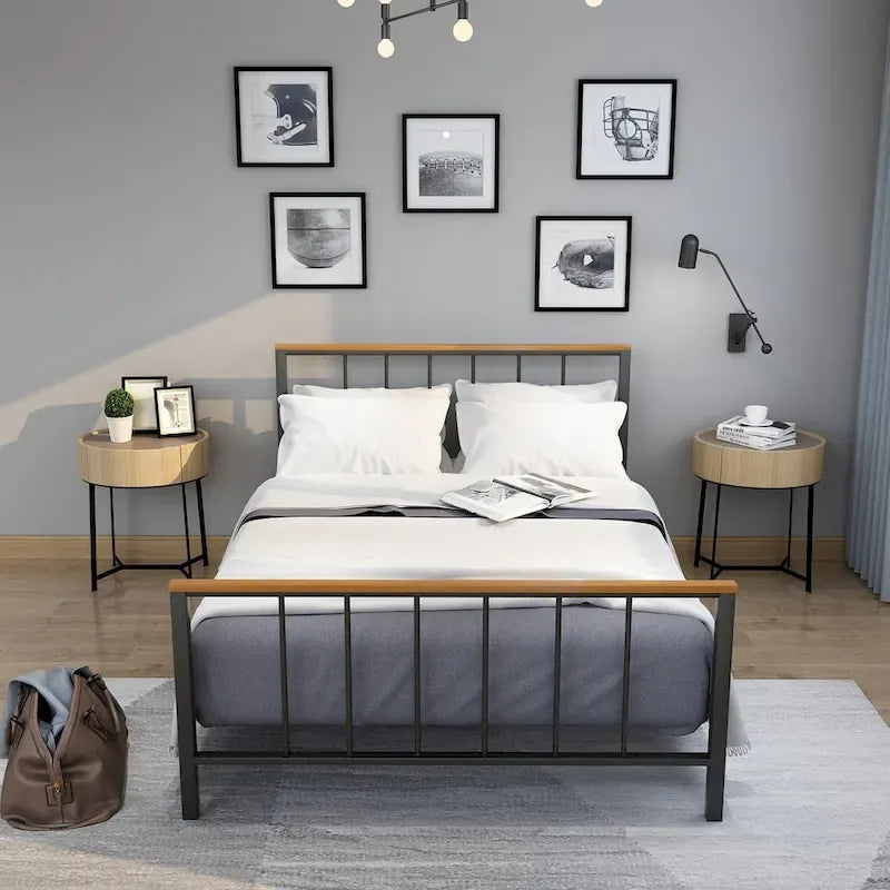 Mieres Structure de lit plateforme industrielle en métal avec tête et pied de lit