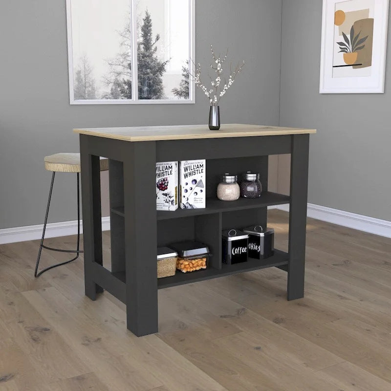 40.5 in. W Wood Kitchen Island Dining Table with 3 Shelves