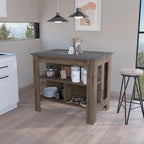 Table de salle à manger îlot de cuisine en bois de 40,5 po de largeur avec 3 tablettes