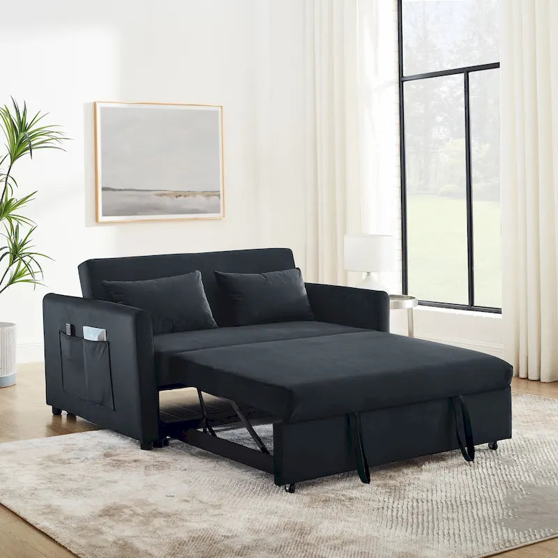 Canapé-Lit Convertible, Canapé Double Polyvalent 3-en-1 en Velours avec Lit Escamotable