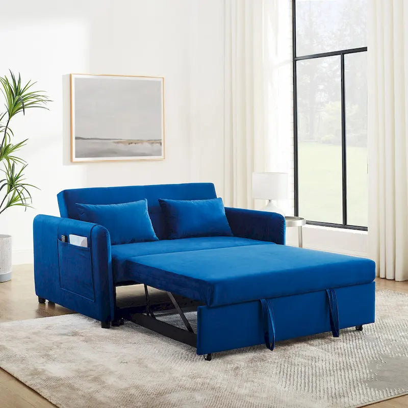 Canapé-Lit Convertible, Canapé Double Polyvalent 3-en-1 en Velours avec Lit Escamotable
