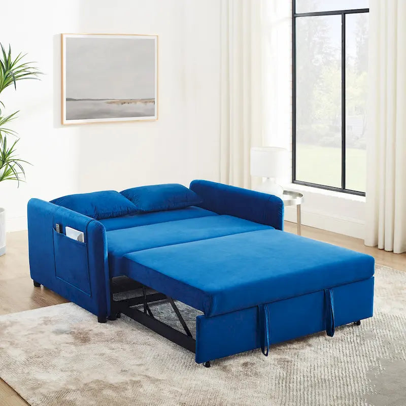 Canapé-Lit Convertible, Canapé Double Polyvalent 3-en-1 en Velours avec Lit Escamotable