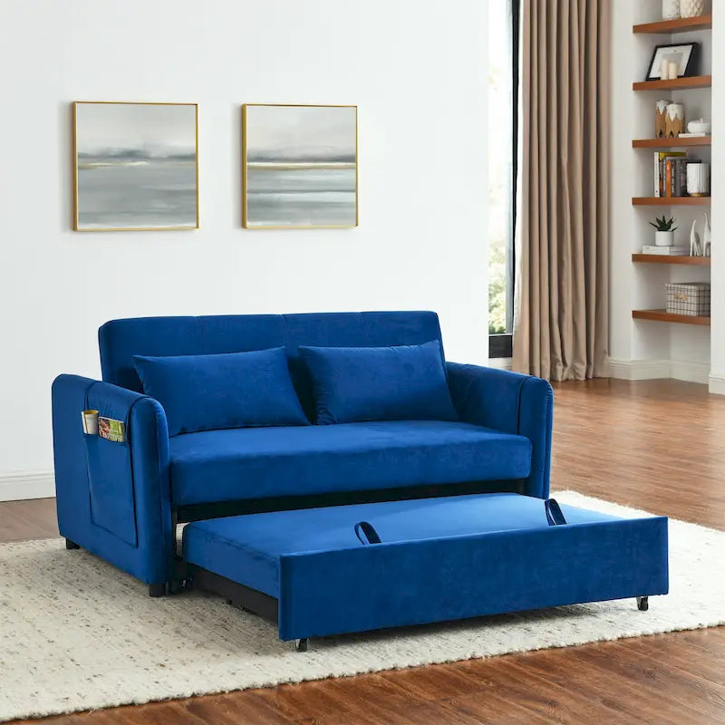 Canapé-Lit Convertible, Canapé Double Polyvalent 3-en-1 en Velours avec Lit Escamotable