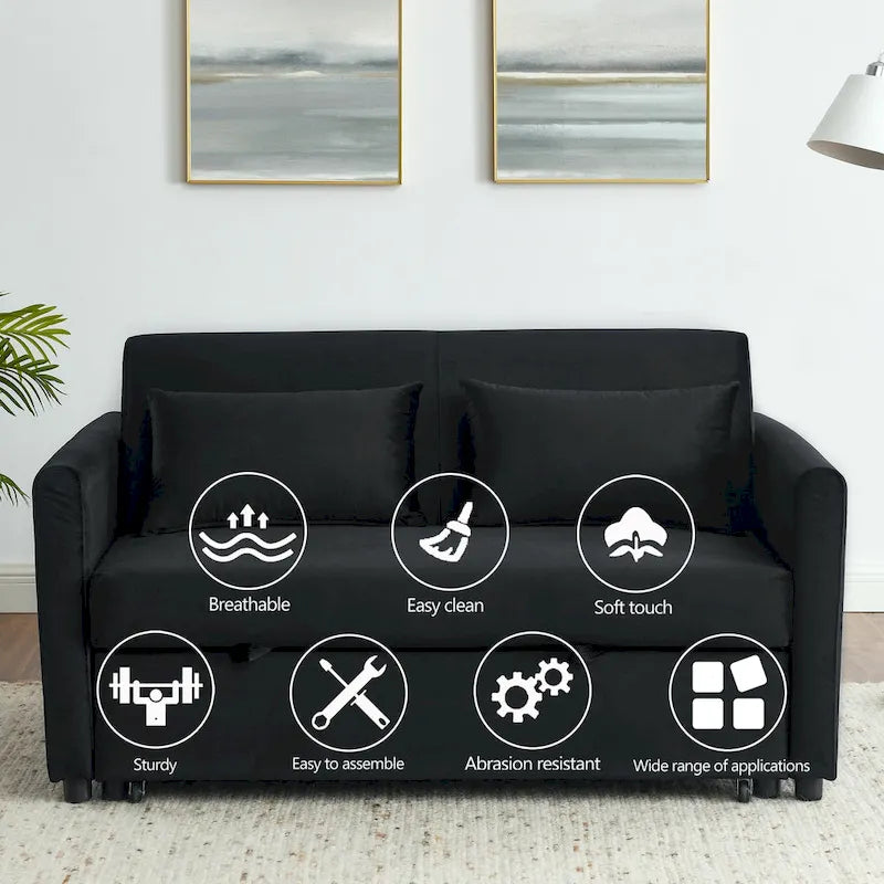 Canapé-Lit Convertible, Canapé Double Polyvalent 3-en-1 en Velours avec Lit Escamotable