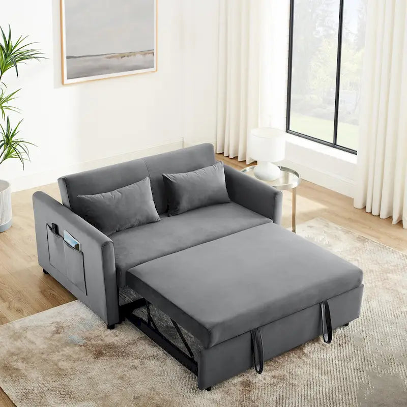 Canapé-Lit Convertible, Canapé Double Polyvalent 3-en-1 en Velours avec Lit Escamotable