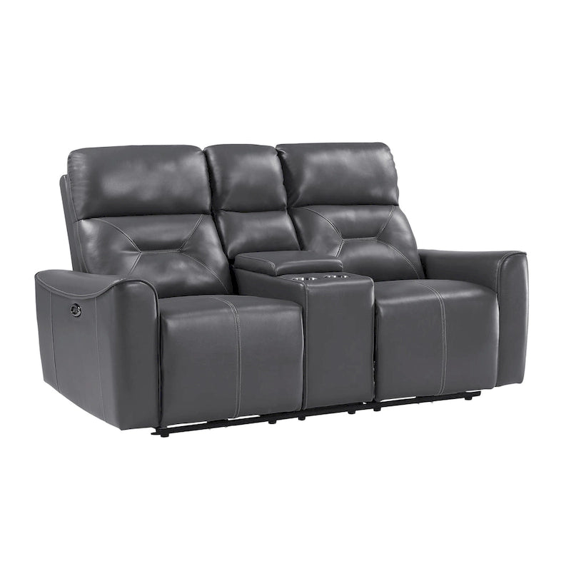 Causeuse inclinable double électrique de 73 pouces, similicuir gris foncé, bois