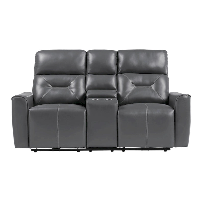 Causeuse inclinable double électrique de 73 pouces, similicuir gris foncé, bois
