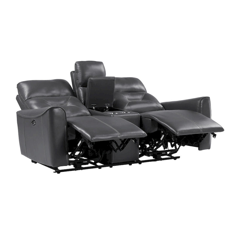 Causeuse inclinable double électrique de 73 pouces, similicuir gris foncé, bois
