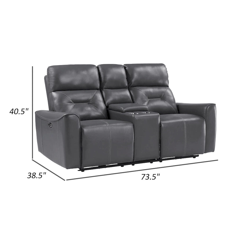 Causeuse inclinable double électrique de 73 pouces, similicuir gris foncé, bois