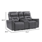 Causeuse inclinable double électrique de 73 pouces, similicuir gris foncé, bois