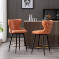 Chaises de bar modernes en tissu Leathaire hauteur comptoir, pivotantes, avec dossier capitonné et garniture cloutée dorée, lot de 2
