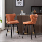 Chaises de bar modernes en tissu Leathaire hauteur comptoir, pivotantes, avec dossier capitonné et garniture cloutée dorée, lot de 2
