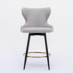 Chaises de bar modernes en tissu Leathaire hauteur comptoir, pivotantes, avec dossier capitonné et garniture cloutée dorée, lot de 2