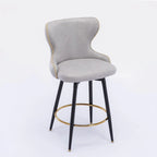 Chaises de bar modernes en tissu Leathaire hauteur comptoir, pivotantes, avec dossier capitonné et garniture cloutée dorée, lot de 2